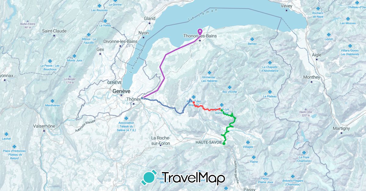 TravelMap itinerary: driving, bus, cycling, train, hiking in France (Europe)
