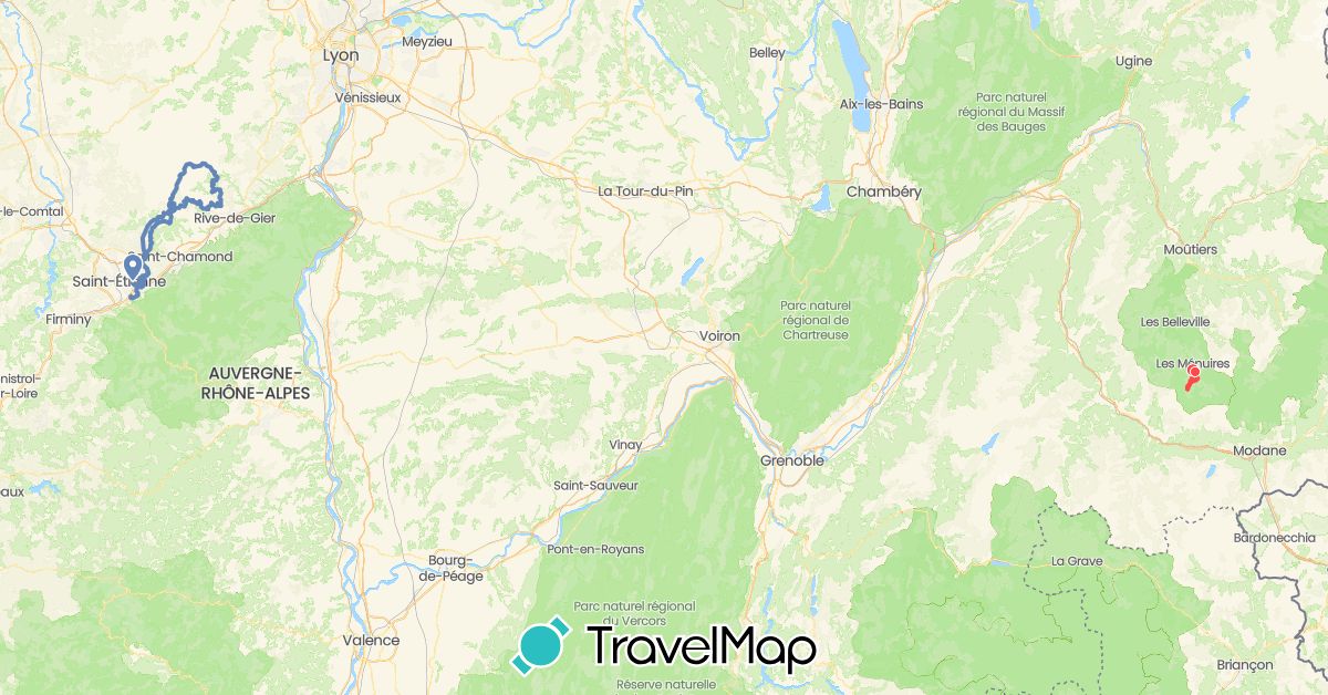 TravelMap itinerary: cycling, hiking