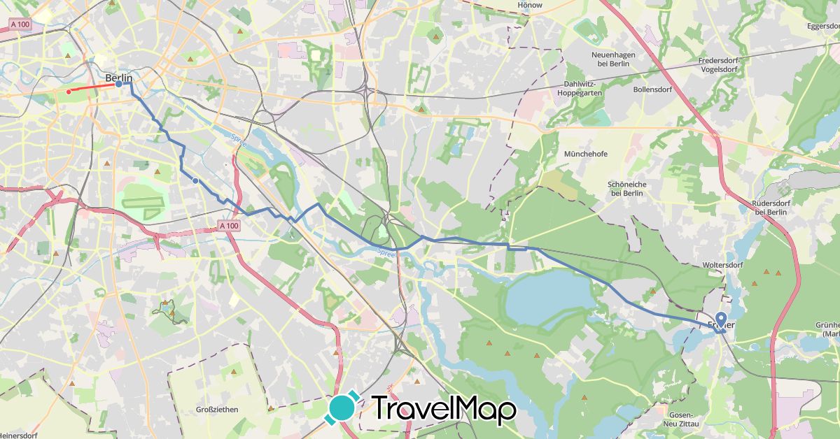 TravelMap itinerary: driving, cycling, hiking in Germany (Europe)