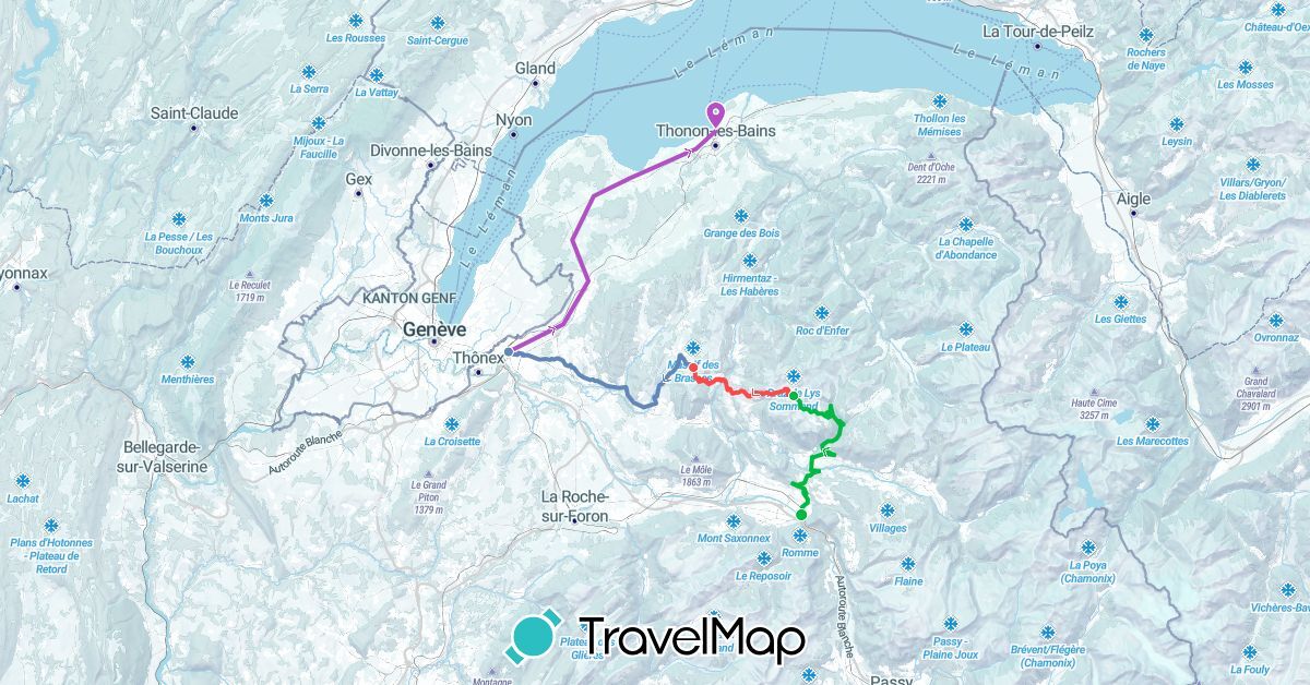 TravelMap itinerary: driving, bus, cycling, train, hiking in France (Europe)